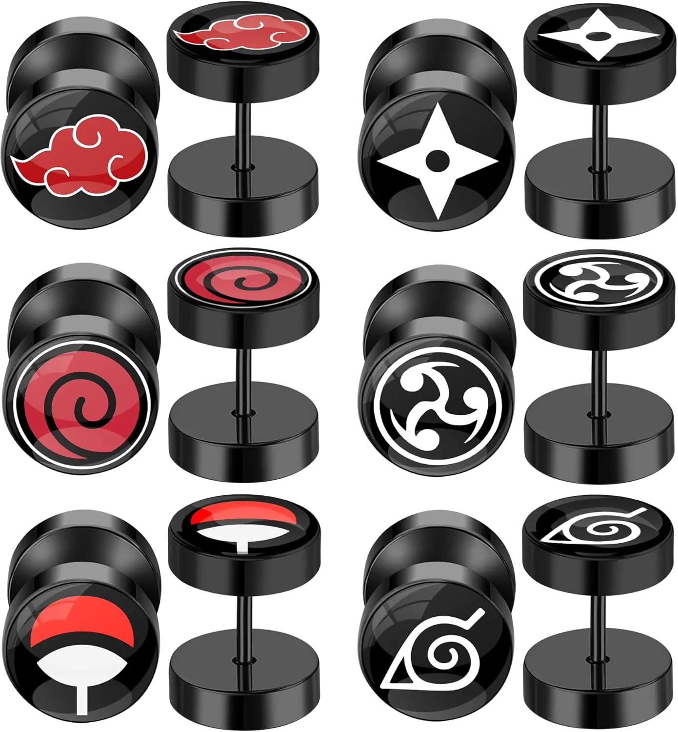 | Set of 6 Pairs Anime Cosplay Plug Earrings for Men and Women | Fake Gauge Earring