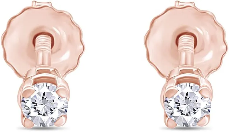 0.04 Cttw To 0.25 Cttw Round Cut White Natural Diamond 4-Prong Screw Back Solitaire Stud Earrings In 14k Gold Over Sterling Silver Jewelry For Women