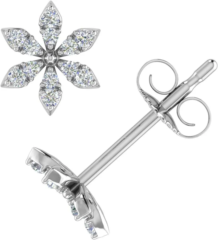 0.07 Carat Diamond Floral Stud Earrings in 10K Gold