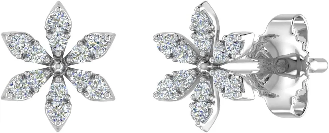 0.07 Carat Diamond Floral Stud Earrings in 10K Gold