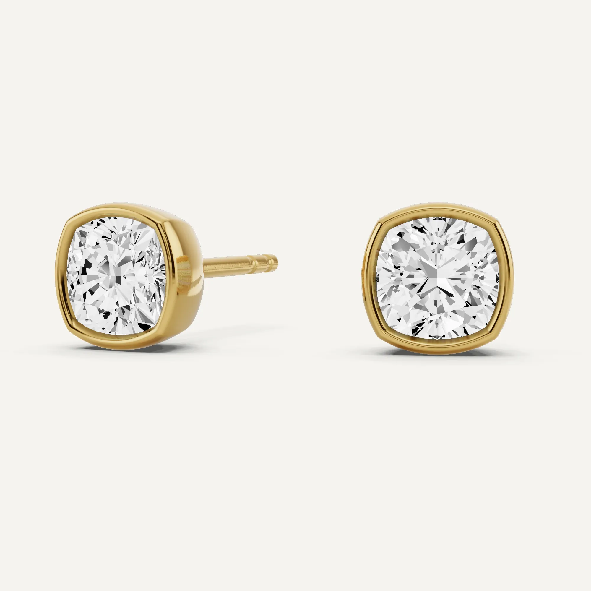 1 1/2 ctw Cushion Diamond Bezel Set Solitaire Stud Earrings