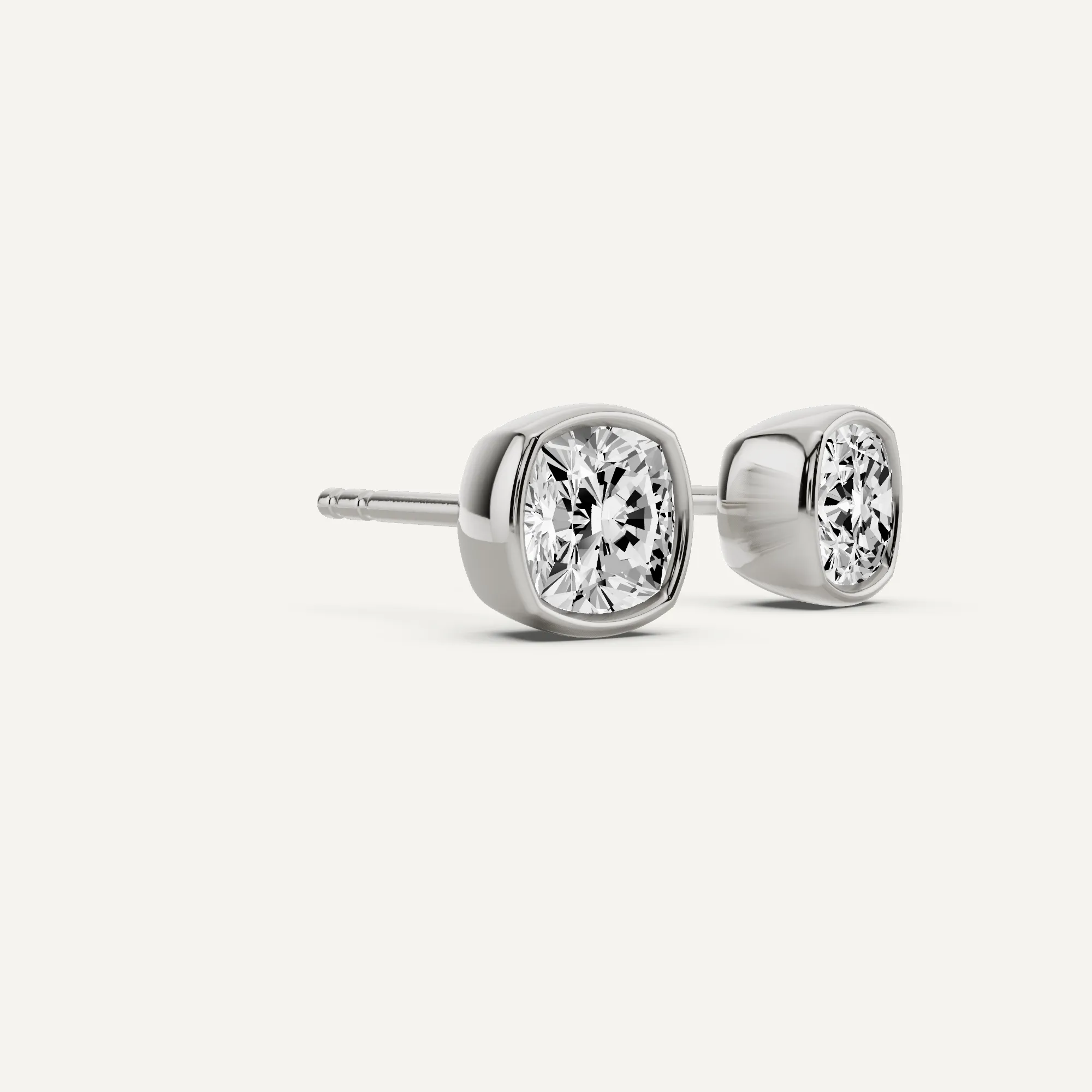 1 1/2 ctw Cushion Diamond Bezel Set Solitaire Stud Earrings