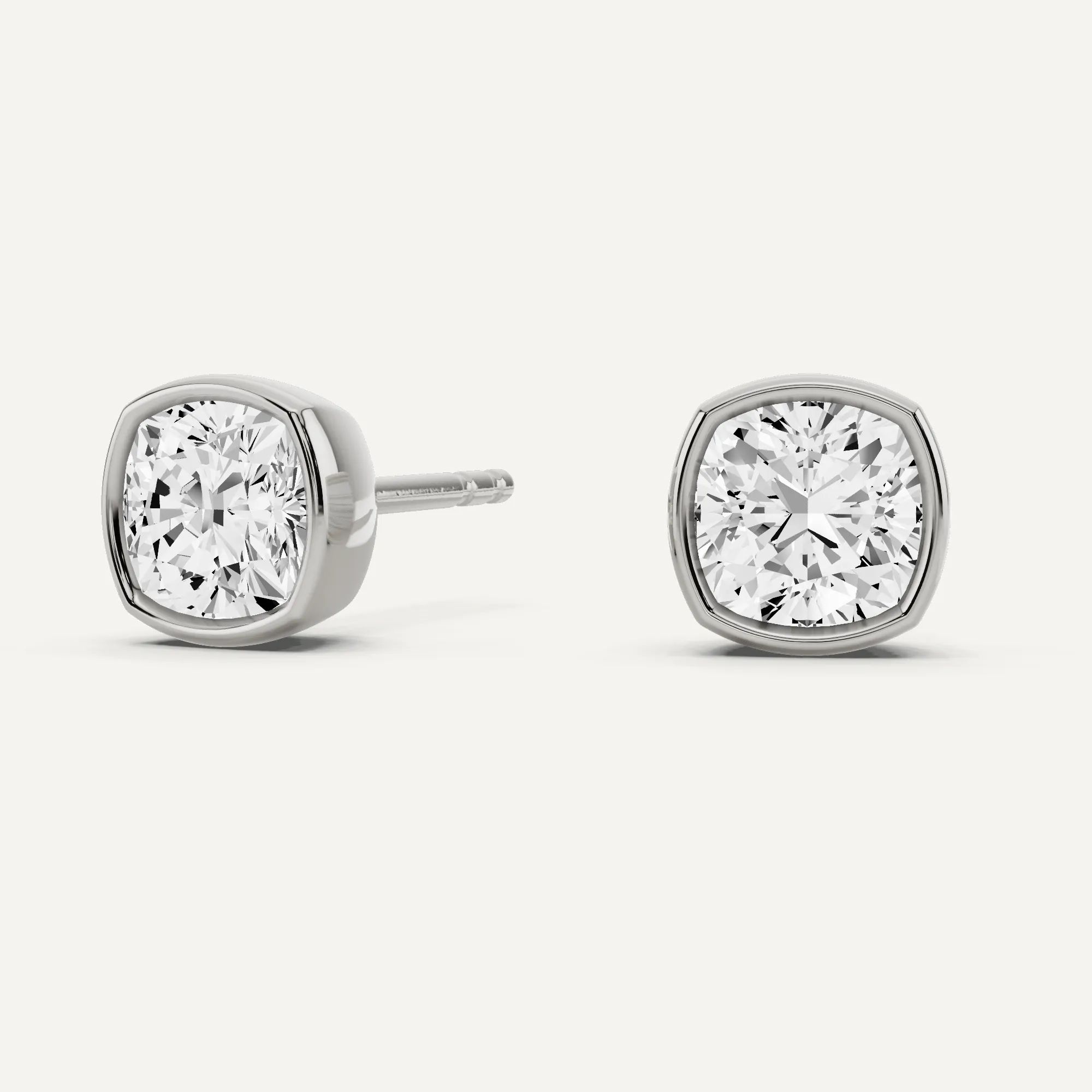 1 1/2 ctw Cushion Diamond Bezel Set Solitaire Stud Earrings