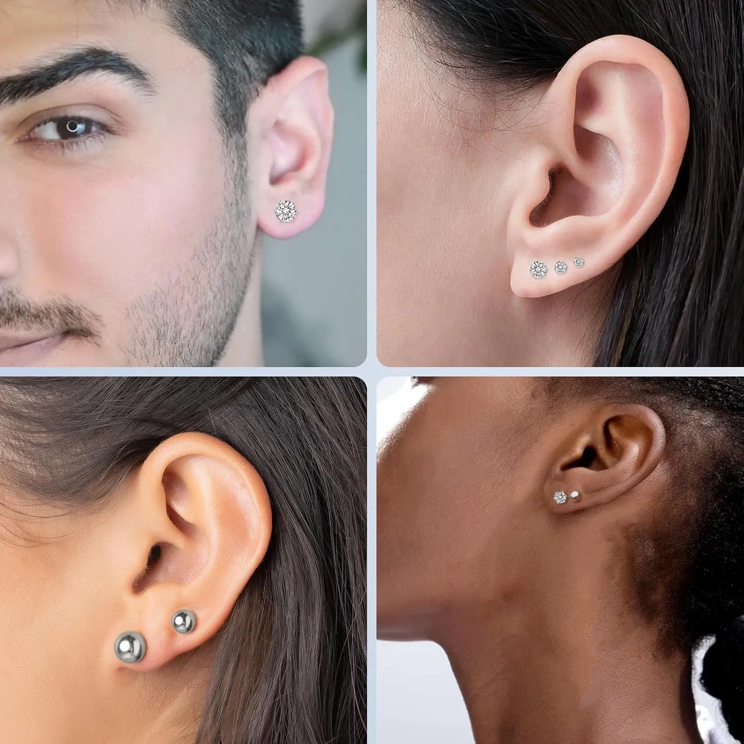 10 Pairs Surgical Stainless Steel Stud Earrings Set for Women Men Hypoallergenic Cubic Zirconia and Ball Earrings Studs for Multiple Piercing