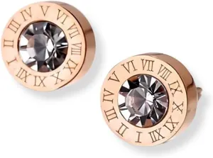 100% Roman Numeral Crystal Stud Earrings, PVD18K Gold Plated