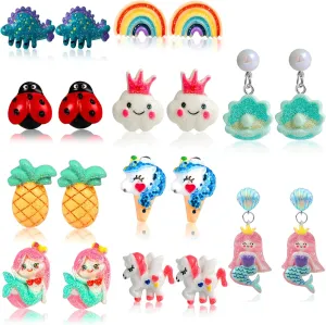 10/20 Pairs Kids Clip On Earrings for Girls Hypoallergenic Girls Clip Earrings Princess Play Jewelry Party Favor Gift for Girls