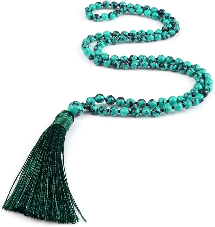 108 Beads Prayer Necklace Natural Green Stripe Onyx Stone Buddhist Buddha Meditation Bead Mala Necklace Women Men Jewelry Gifts PJ5AA (15)