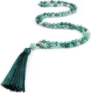 108 Beads Prayer Necklace Natural Green Stripe Onyx Stone Buddhist Buddha Meditation Bead Mala Necklace Women Men Jewelry Gifts PJ5AA (1)