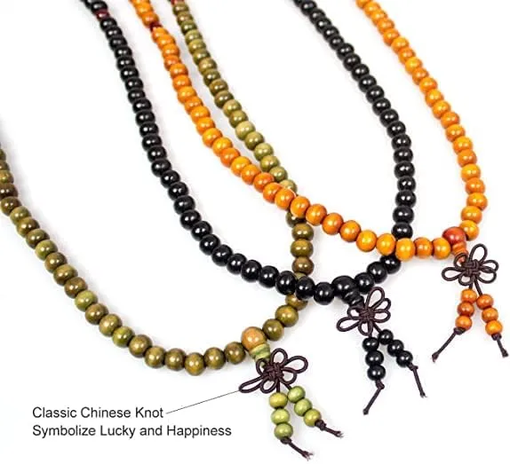 108 Mala Beads Bracelets Meditation Necklace 3pc 8mm Wood Prayer Beads Buddhist Wooden Necklace for Men and Women