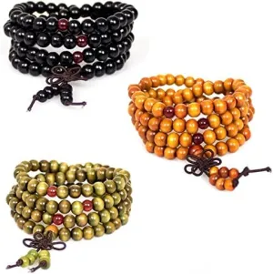 108 Mala Beads Bracelets Meditation Necklace 3pc 8mm Wood Prayer Beads Buddhist Wooden Necklace for Men and Women