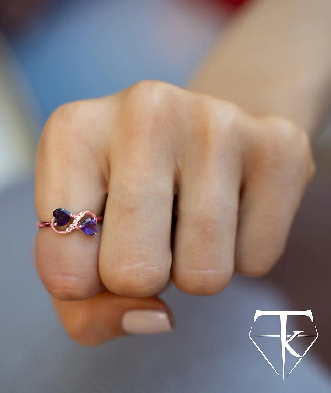 10k Gold Heart-Shaped Amethyst And Diamond Infinity Ring, February Birthstone Rings For Women, Gold Promise Ring And Engagement Rings For Women, Made In USA
