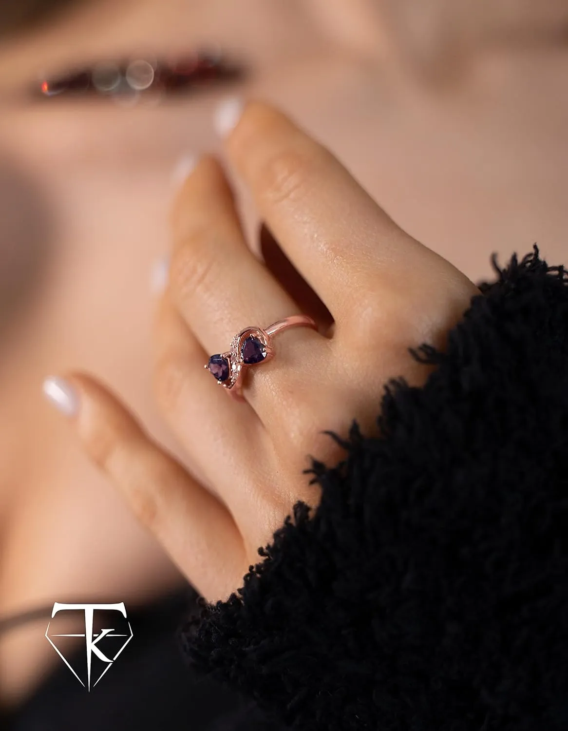 10k Gold Heart-Shaped Amethyst And Diamond Infinity Ring, February Birthstone Rings For Women, Gold Promise Ring And Engagement Rings For Women, Made In USA