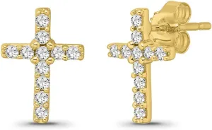 10k Gold or Silver Diamond Cross Push back Stud Earrings (1/4 cttw, I-J Color, I2-I3 Clarity)