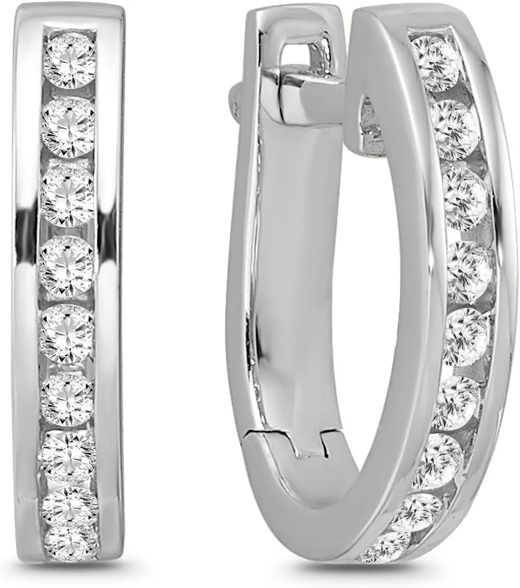 10K Gold or Silver Diamond Hoop Earrings (1/5 cttw, I-J Color, I2 Clarity)