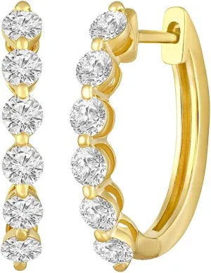 10K Gold or Silver Lab Grown Diamond Hoop Earrings (1 cttw, E-F Color, VS1 Clarity)