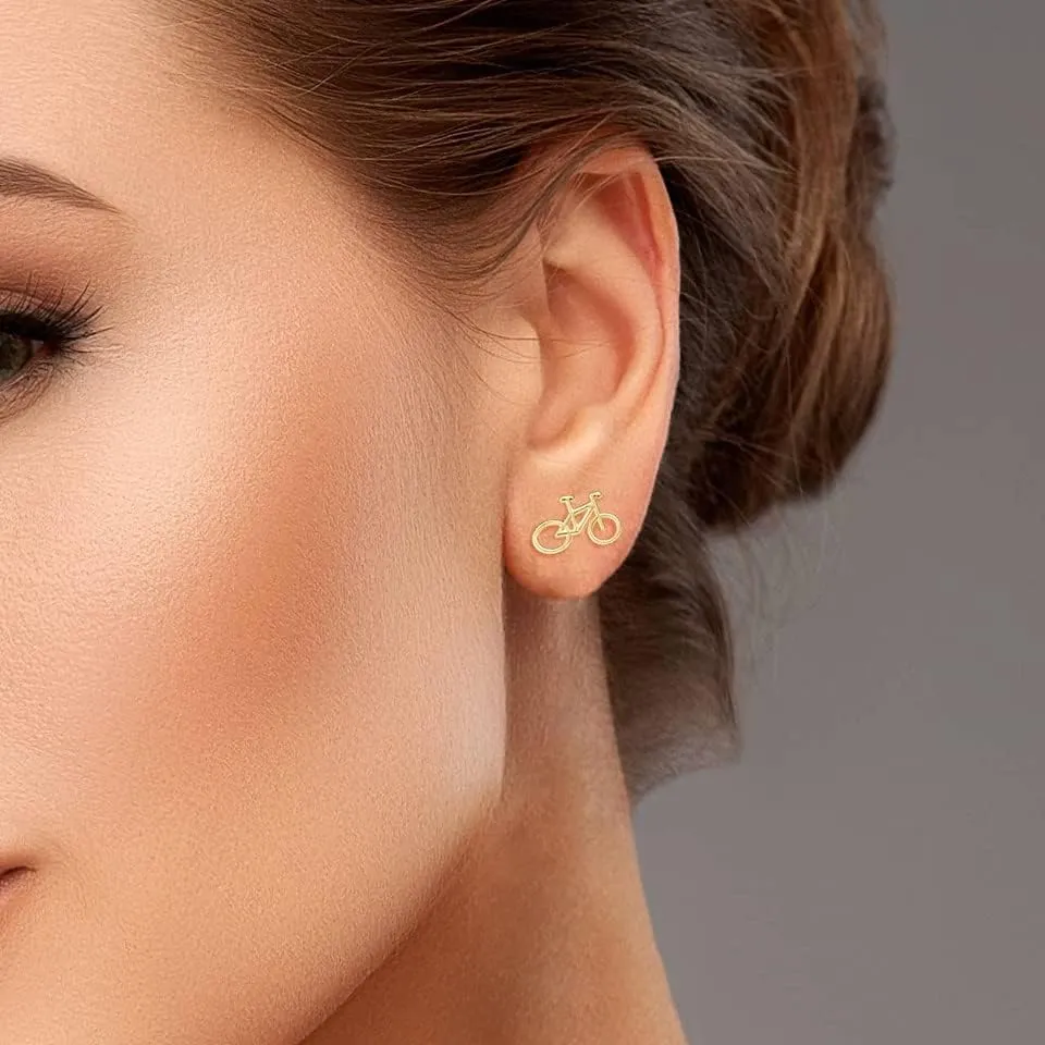 10K or 14K Yellow Gold High Polish Minimalist Bicycle Stud Earrings for Women Girls - Choice of Metal