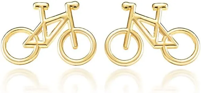 10K or 14K Yellow Gold High Polish Minimalist Bicycle Stud Earrings for Women Girls - Choice of Metal