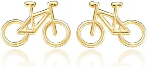 10K or 14K Yellow Gold High Polish Minimalist Bicycle Stud Earrings for Women Girls - Choice of Metal