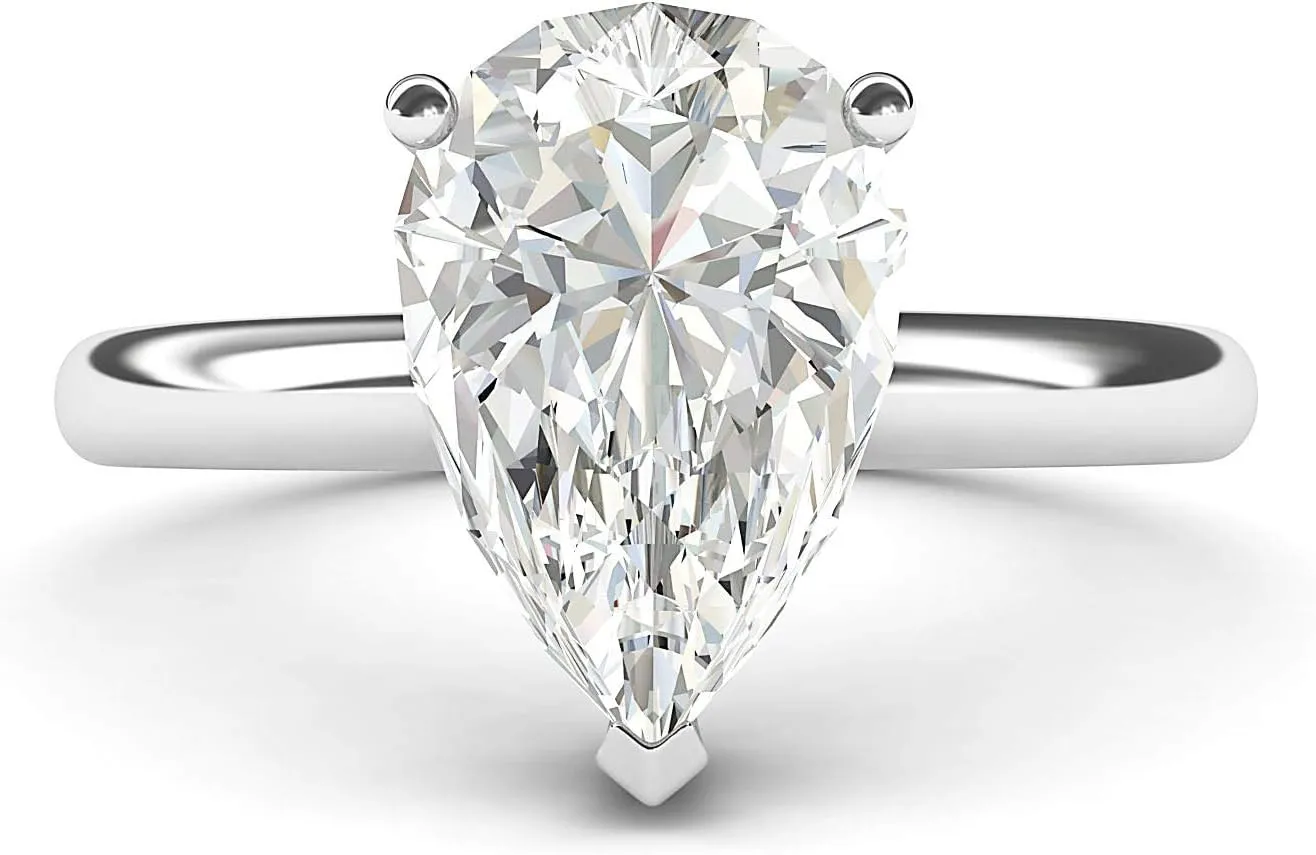 10k White Gold 8x12mm Simulated Pear-shaped Diamond Engagement Ring Domed Band Promise Bridal Ring