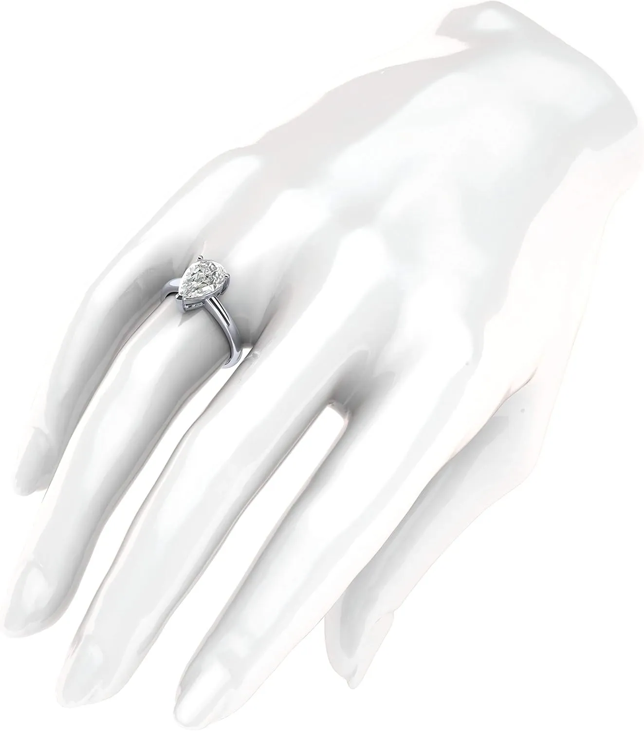 10k White Gold 8x12mm Simulated Pear-shaped Diamond Engagement Ring Domed Band Promise Bridal Ring