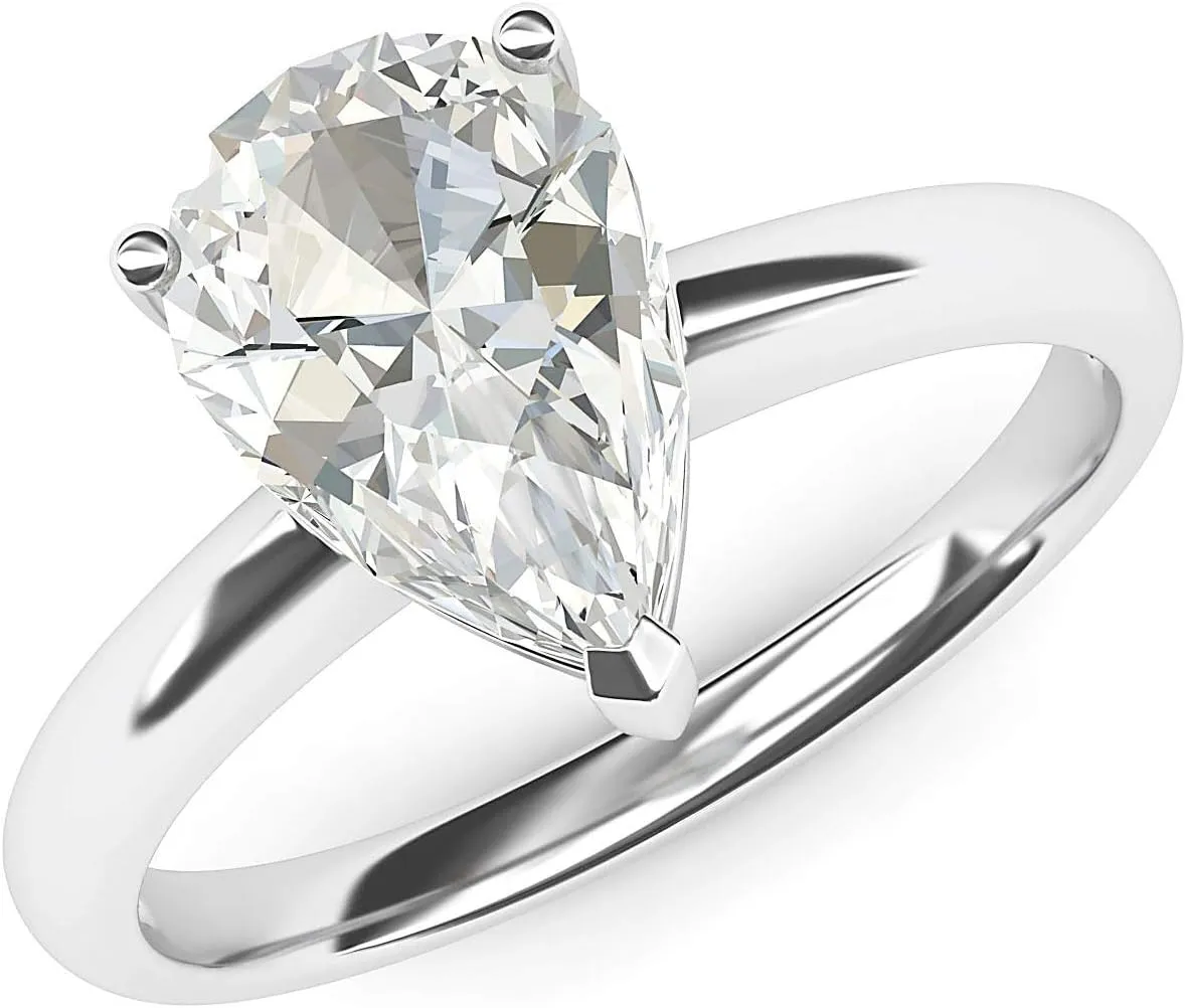 10k White Gold 8x12mm Simulated Pear-shaped Diamond Engagement Ring Domed Band Promise Bridal Ring