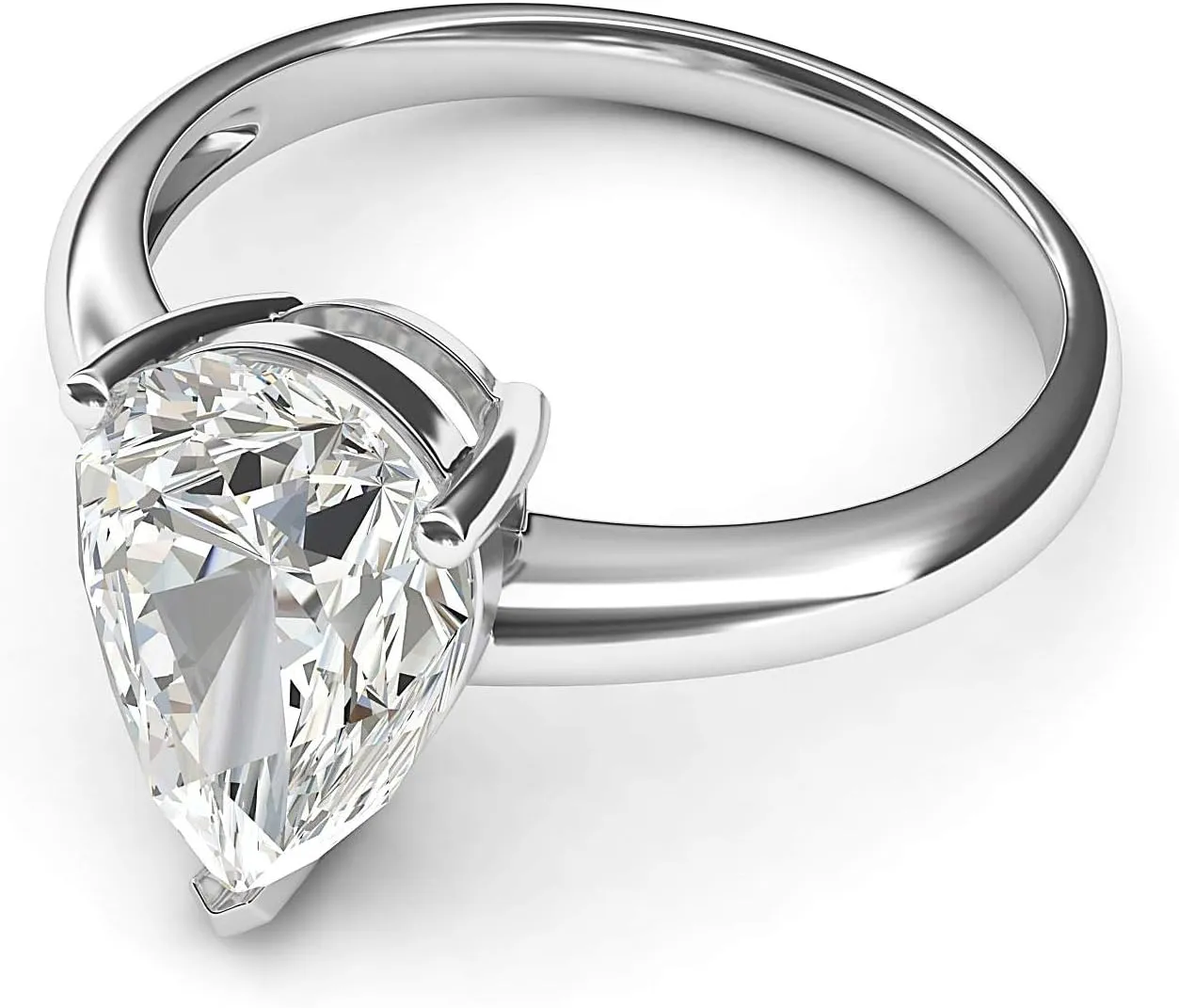 10k White Gold 8x12mm Simulated Pear-shaped Diamond Engagement Ring Domed Band Promise Bridal Ring