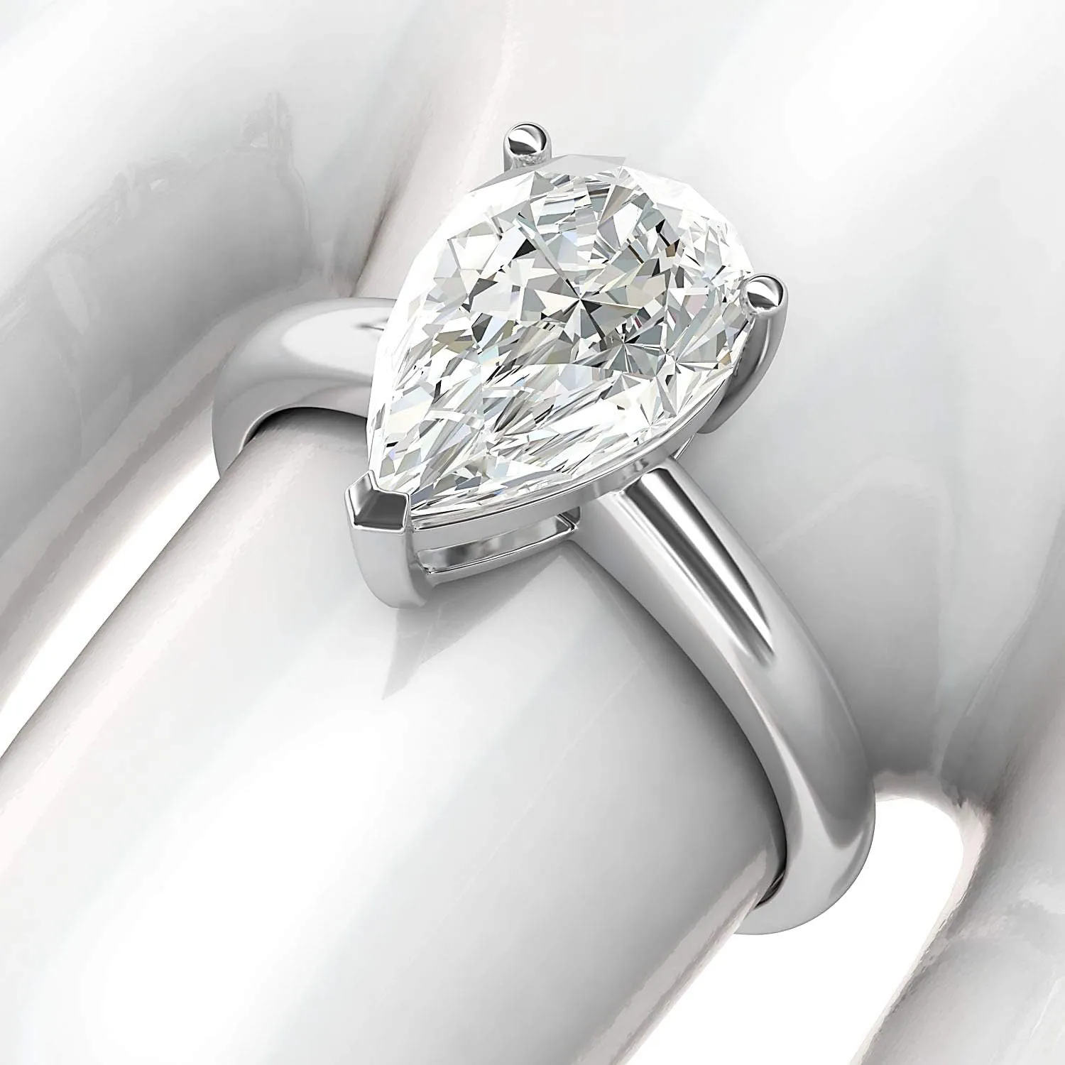10k White Gold 8x12mm Simulated Pear-shaped Diamond Engagement Ring Domed Band Promise Bridal Ring