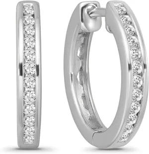 10K White Gold Diamond Round Hoop Earrings (1/4 cttw, I-J Color, I2 Clarity)