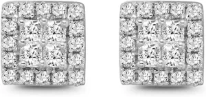 10K White Gold Princess shape Diamond Cluster Stud Earrings for Women (1/4 cttw, I-J Color, I2-I3 Clarity)