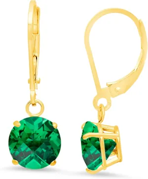 10k Yellow Gold 8mm Round Birthstone Dangle Earrings for Women with Leverbacks by MAX   STONE