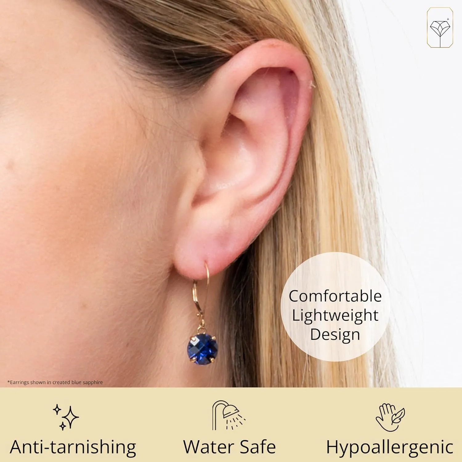 10k Yellow Gold 8mm Round Birthstone Dangle Earrings for Women with Leverbacks by MAX   STONE