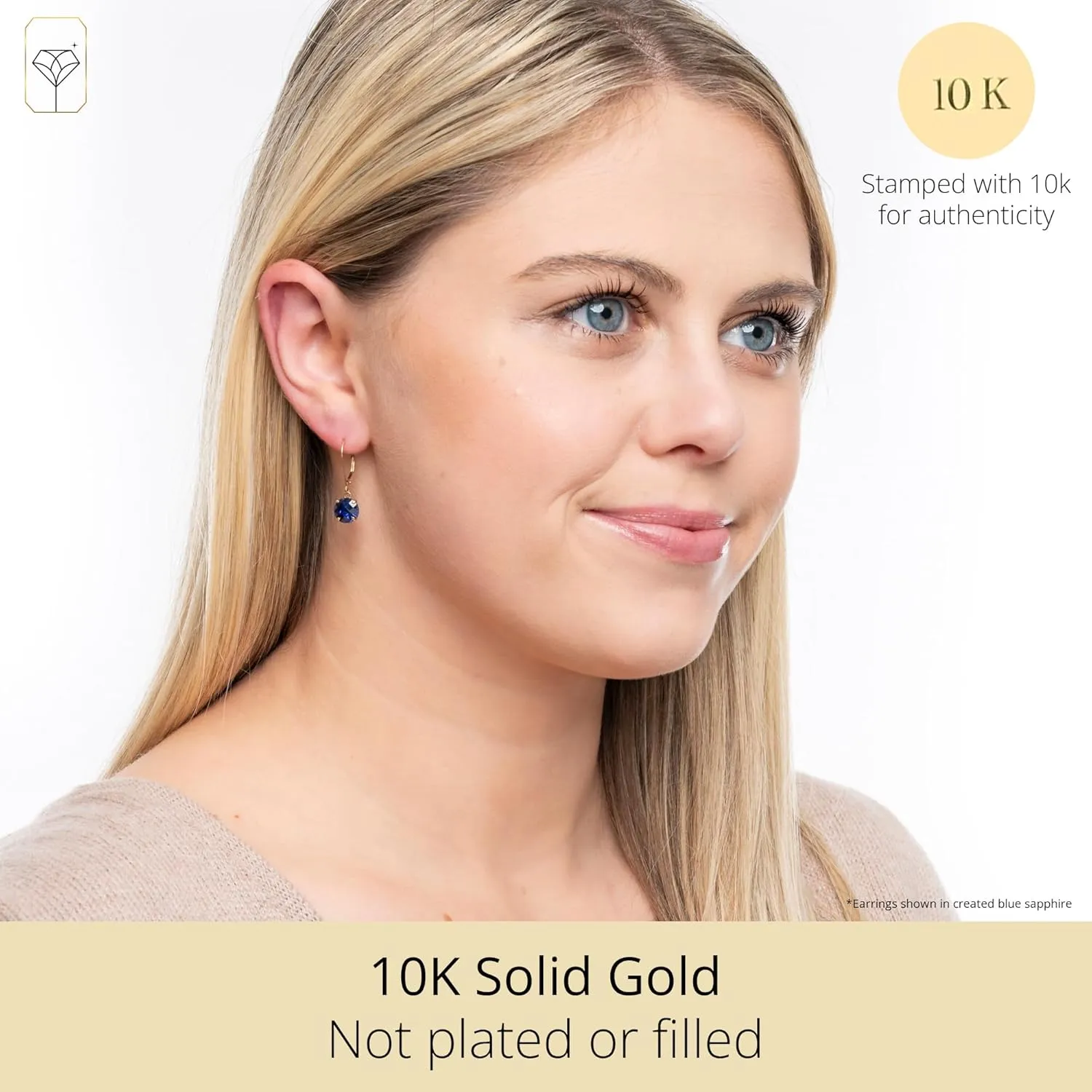 10k Yellow Gold 8mm Round Birthstone Dangle Earrings for Women with Leverbacks by MAX   STONE