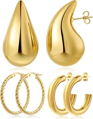 11 Pairs Women's Gold Hoop Earrings Set 18K Thick Gold Plated Twisted Hoop Earrings Women Gift Lightweight Gold