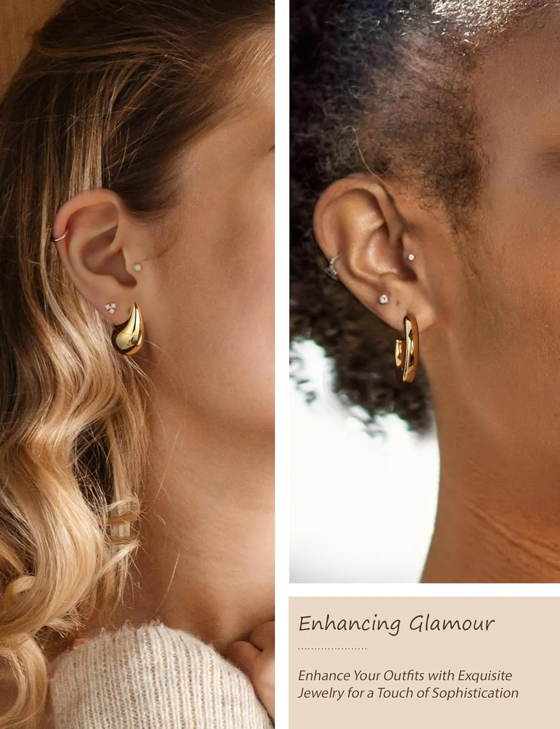 11 Pairs Women's Gold Hoop Earrings Set 18K Thick Gold Plated Twisted Hoop Earrings Women Gift Lightweight Gold