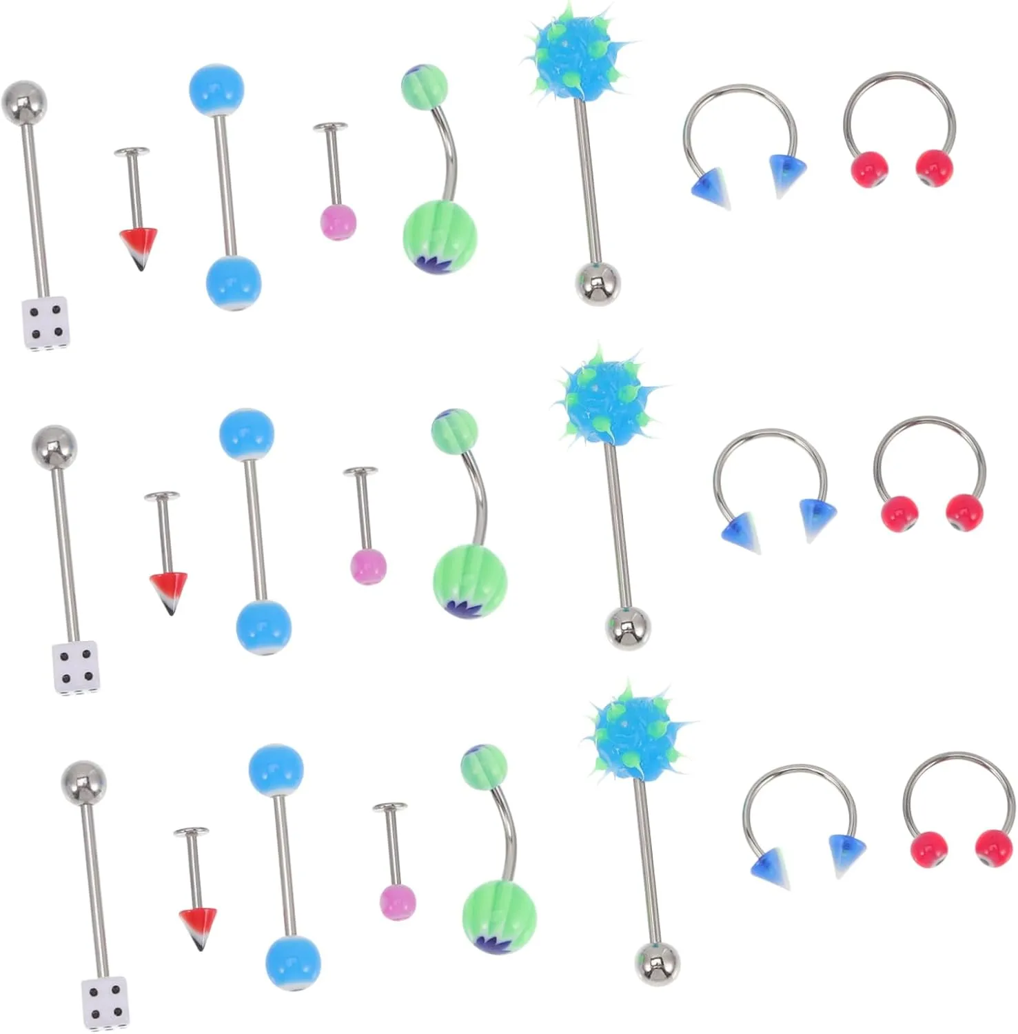 110Pcs Body Jewelry Assorted Tongue Rings Nose Studs for Creative Body Piercing Durable Material for Festivals Personal Style