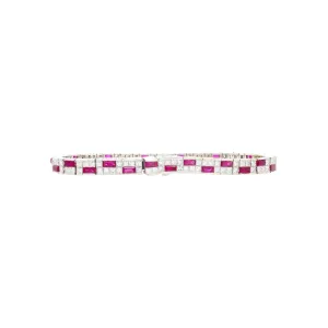 12 Carat Channel Set Art Deco Style Ruby & Diamond Bracelet in 18k White Gold