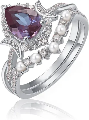 1.2CT Color Change Alexandrite Ring-925 Sterling Silver June Birthstone Pear Shape Halo Cocktail Statement Engagement Ring Set-Lab Created Alexandrite Rings for Women Birthday Jewelry