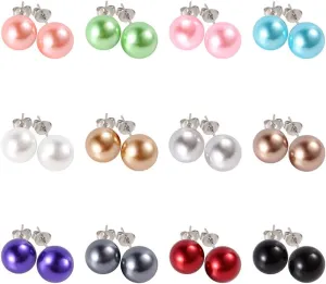 12pairs Assorted Mixed Color Wholesale Lot Glass Pearl Earrings Studs Gift Set Stainless Steel Earrings Pin for Women