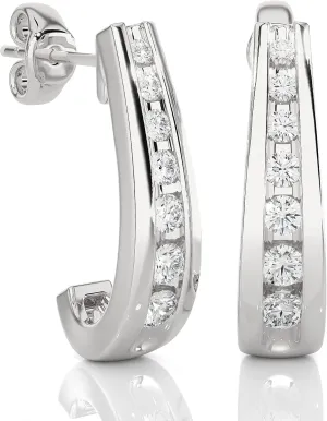 1/4 to 3/4 Carat Diamond Graduated J Hoop Earrings for Women in 14k White Gold (F-G, SI2-I1, cttw) Push Back by Privosa Fine Jewelry