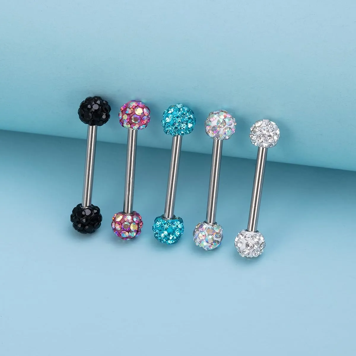 14G Disco Ball Nipple Rings Surgical Steel for Women Girls Shiny Nipplerings Tongue Rings Cartilage Tragus Earrings Straight Piercing Studs Barbell Body Piercing Jewelry