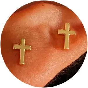 14K Gold Cross Stud Earrings for Women Dainty Minimalist Hypoallergenic Jewelry Religious Christian Faith Earrings for Mom