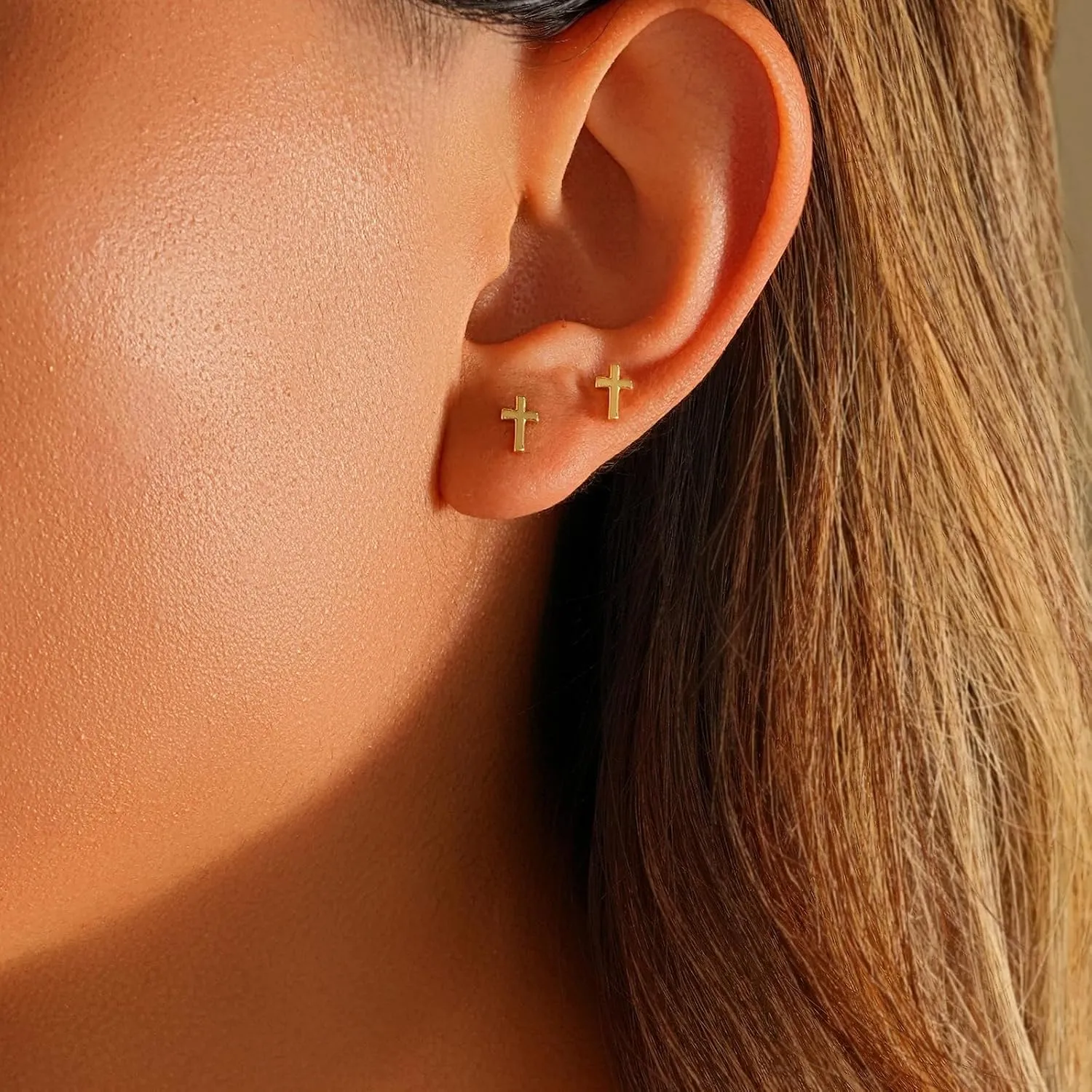 14K Gold Cross Stud Earrings for Women Dainty Minimalist Hypoallergenic Jewelry Religious Christian Faith Earrings for Mom
