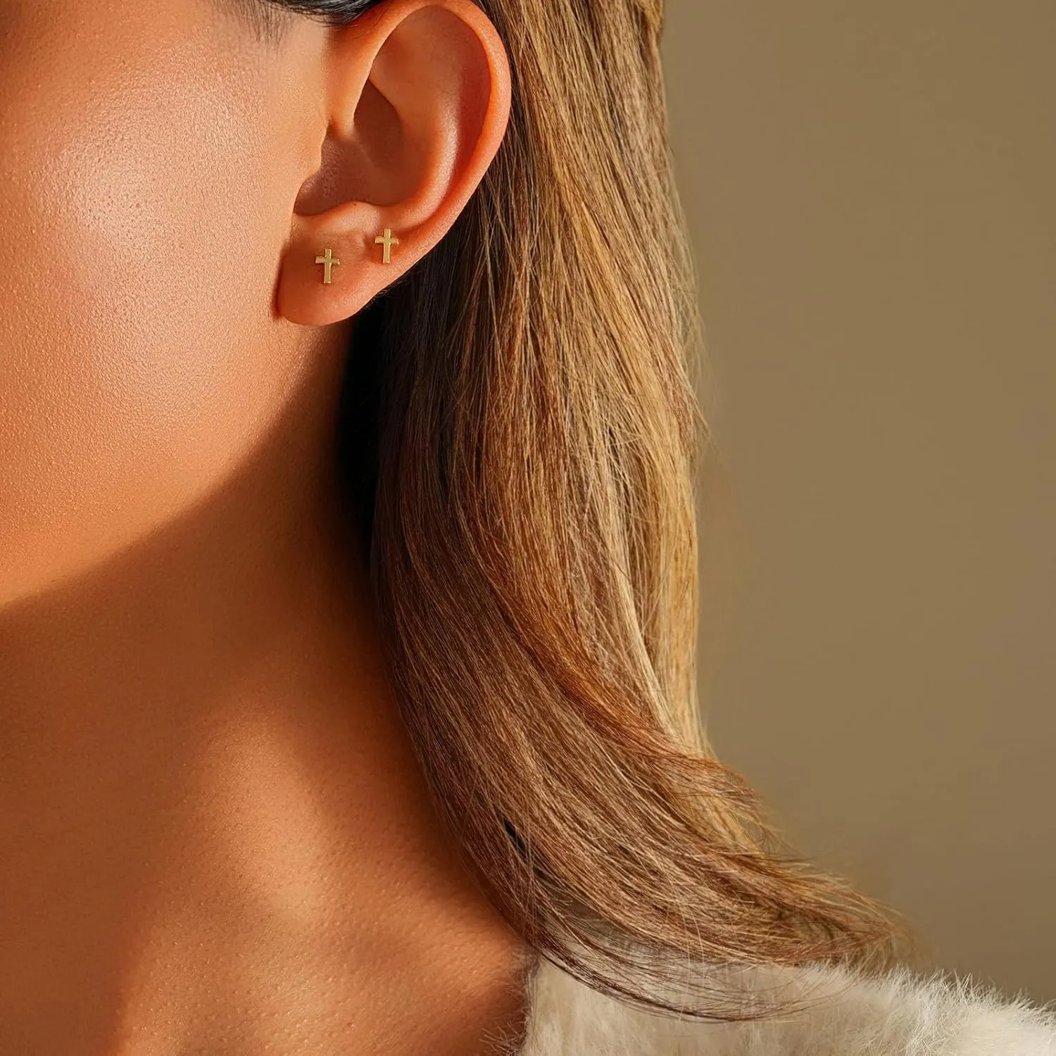 14K Gold Cross Stud Earrings for Women Dainty Minimalist Hypoallergenic Jewelry Religious Christian Faith Earrings for Mom