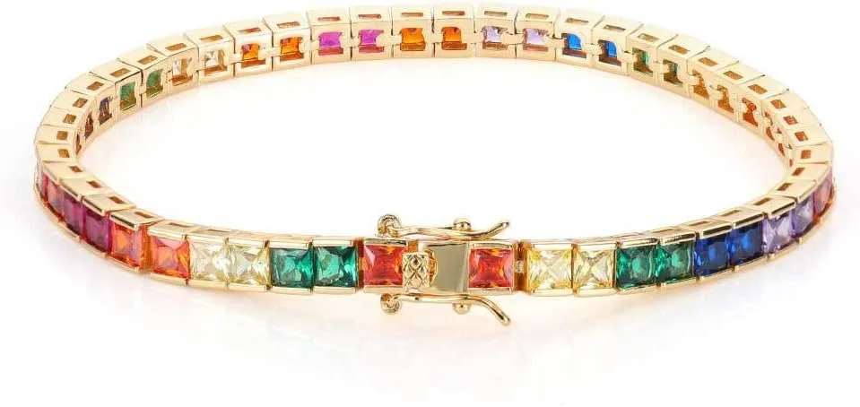 14K Gold Delicate Square Moissanite Tennis Bracelet for Women, Fashion Jewelry Gift, Best Mother's Day Gift