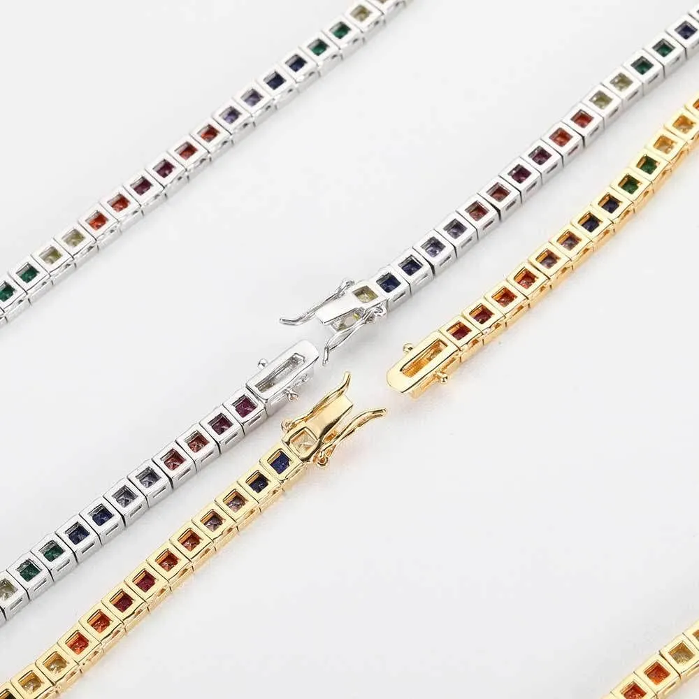 14K Gold Delicate Square Moissanite Tennis Bracelet for Women, Fashion Jewelry Gift, Best Mother's Day Gift