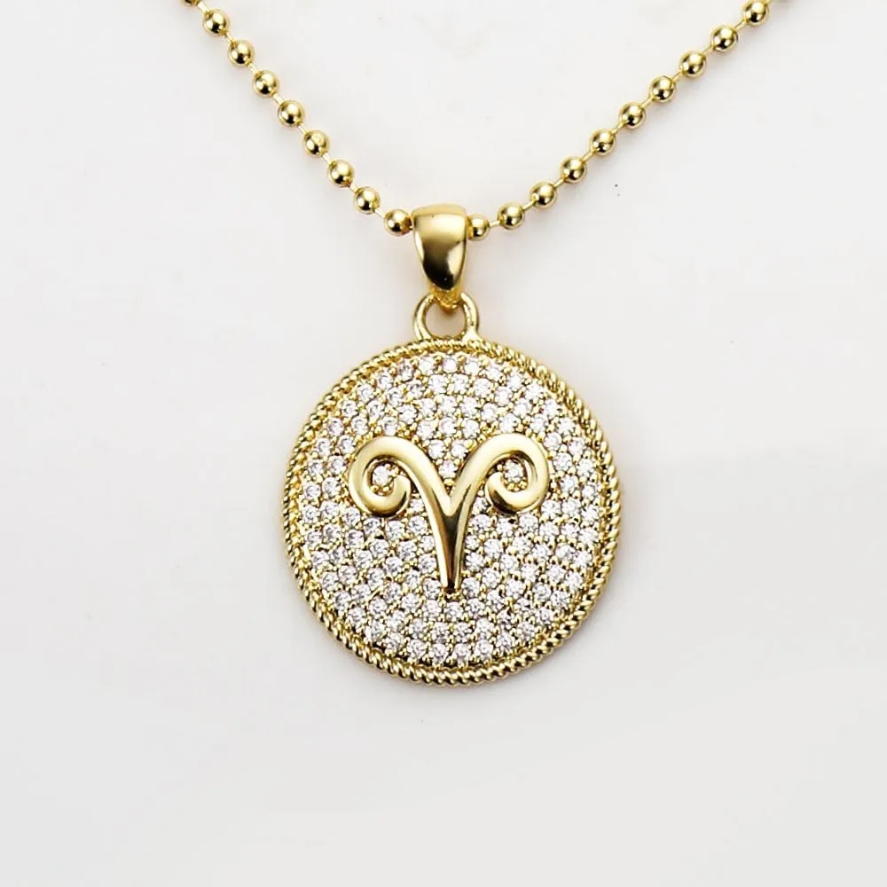 14K Gold Layered Necklace for Women | Zodiac Constellation Pendant | Paperclip, Snake & Ball Chain Necklace | Trendy Statement Jewelry 12 Constellation