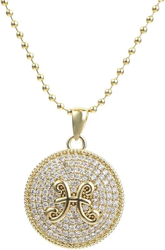14K Gold Layered Necklace for Women | Zodiac Constellation Pendant | Paperclip, Snake & Ball Chain Necklace | Trendy Statement Jewelry 12 Constellation