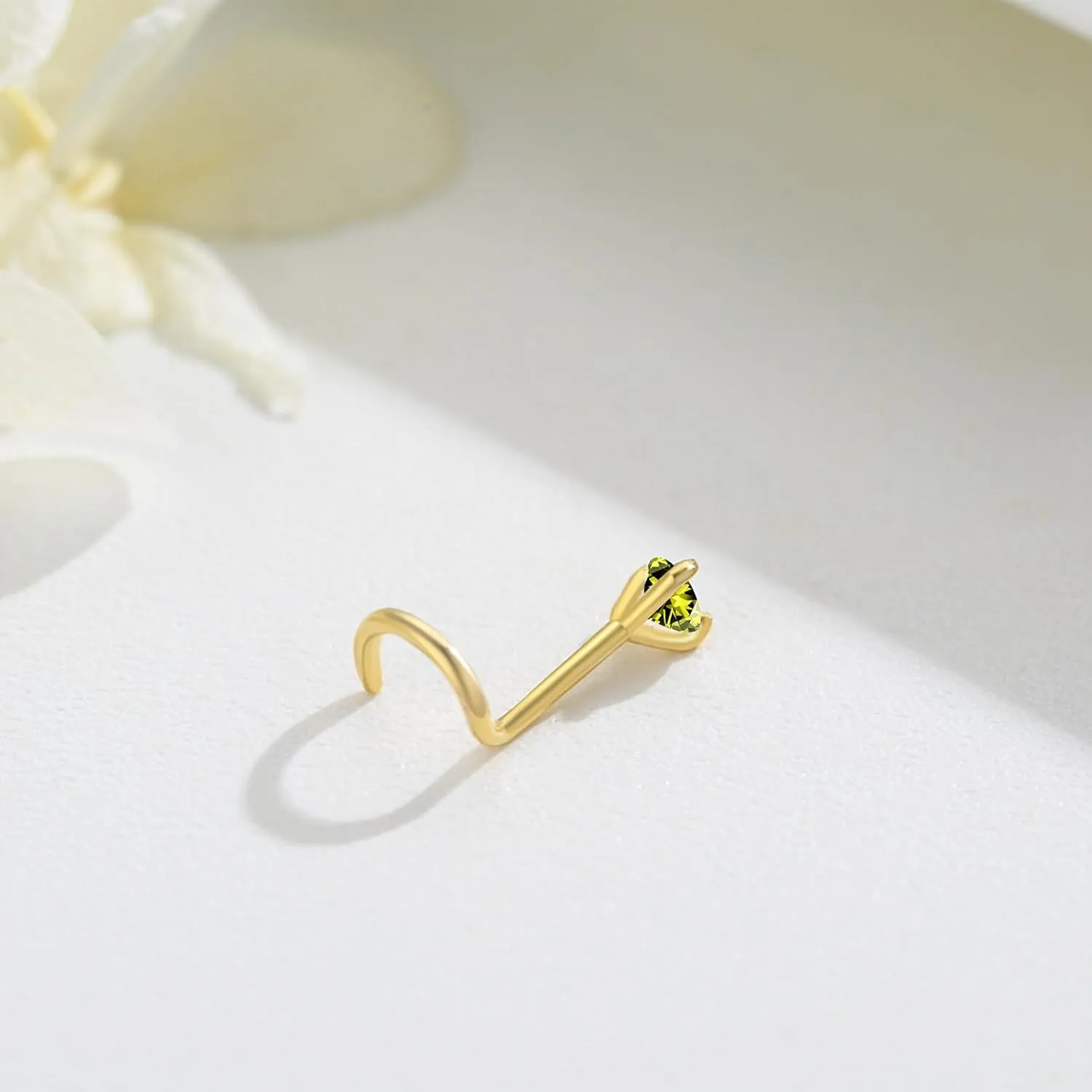 14K Gold Nose Ring Studs for Women Nose Ring Piercing Real Diamond Nose Stud Screw Nose Rings 20 Gauge Hypoallergenic Corkscrew Nose Rings Piercing Jewelry Gifts