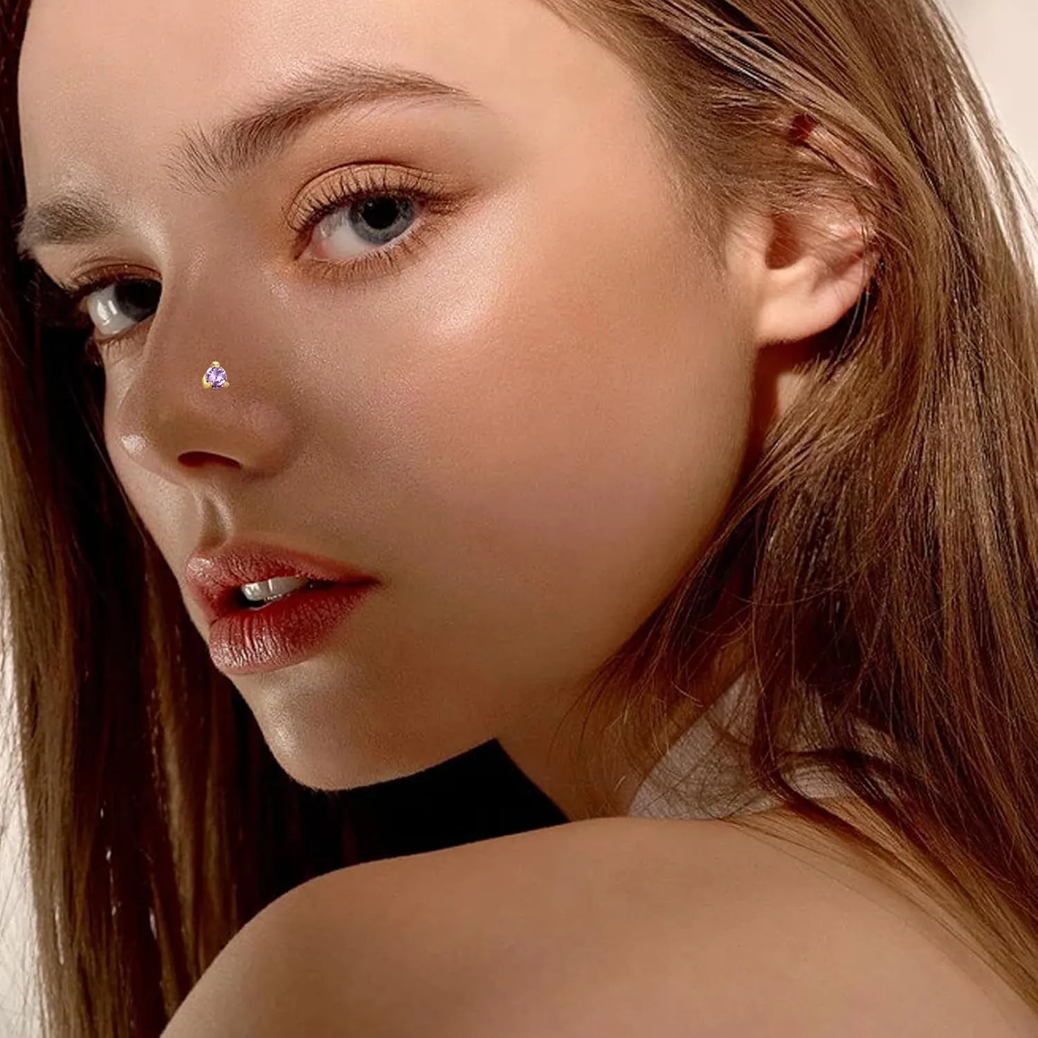 14K Gold Nose Ring Studs for Women Nose Ring Piercing Real Diamond Nose Stud Screw Nose Rings 20 Gauge Hypoallergenic Corkscrew Nose Rings Piercing Jewelry Gifts