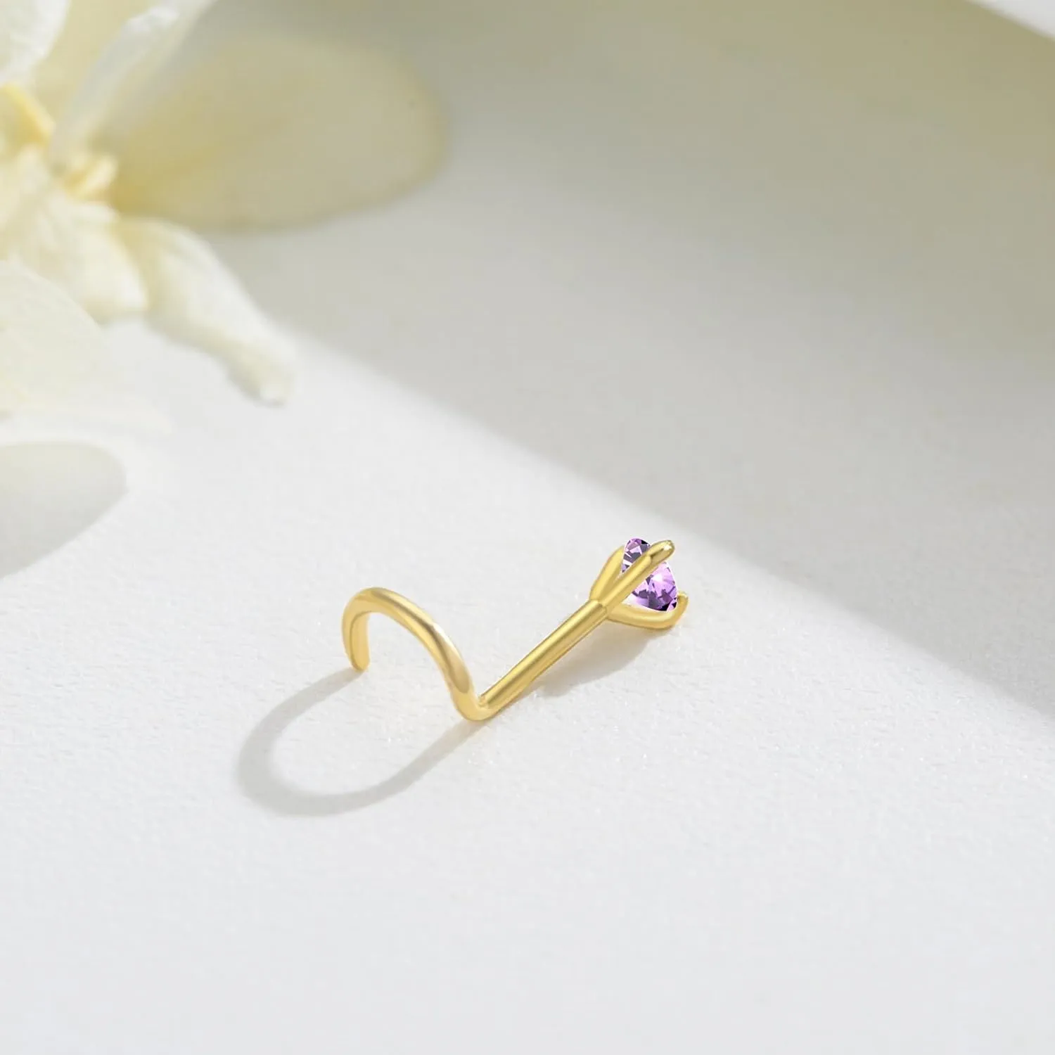 14K Gold Nose Ring Studs for Women Nose Ring Piercing Real Diamond Nose Stud Screw Nose Rings 20 Gauge Hypoallergenic Corkscrew Nose Rings Piercing Jewelry Gifts